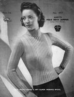 vintage ladies polo neck knitting pattern 1940