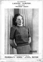 pearsalls maureen knitting pattern from 1930s jumper in rayon or art silk to fit 36 inch bust