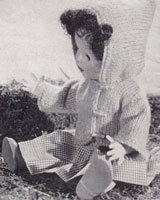 Great vintage doll knitting pattern. This is for a little duffle coat to fit a 14 inch doll