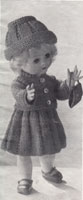 Great vintage doll knitting pattern for jacket, hat and skirt in double knitting to fit 16 inch doll