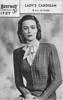 vintage ladies cardigan knitting pattern from 1940s