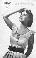 vintage ladies lace frilled summer top knitting pattern 1940s