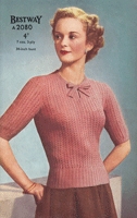vintage ladies lace jumper with bow neck knitting pattern 1940s