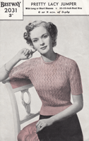 vintage lace jumper knitting pattern from 1940s to fit 32-33 inch bust