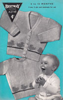 vintage baby Bestway knitting pattern with fair ils ducks round edge jumper and cardigan A2748