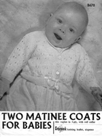 vintage baby matinee jacke knitting pattern with ribbon at waist 1950s