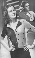 vintage ladies two colour batgwing jumper knitting pattern from 1947