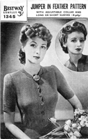 vintage ladies feather and fan jumper knitting pattern from 1940s
