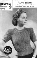 vintage ladies heart patterned  lace jumper knitting pattern from 1940s