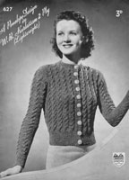 vintage ladies button up jumper in 4ply from 1930s