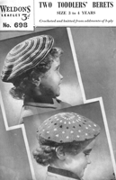 vintage beret knitting pattern with one in fair isle and one in stripe 1940s