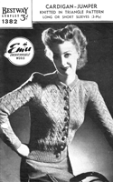 vintage ladies knitting pattern for button up cardigan from 1940s
