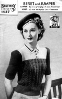 ladies 1940s cable jumper with beret knitting pattern